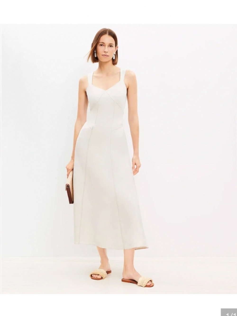 Loft linen midi dress beige size 10